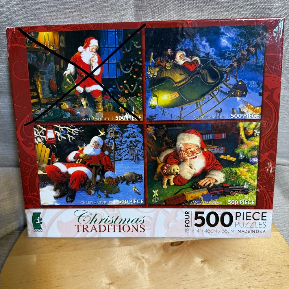 2009 Ceaco "Christmas Traditions" 3 X 500 Piece Santa Claus Puzzles ~ Sealed